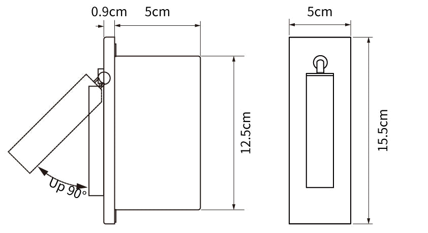 Clérachic wall light dimension drawing, 1 of 2, every measurement marked in centimetres.