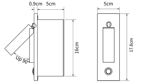 Clérachic wall light dimension drawing, 2 of 2, every measurement marked in centimetres.