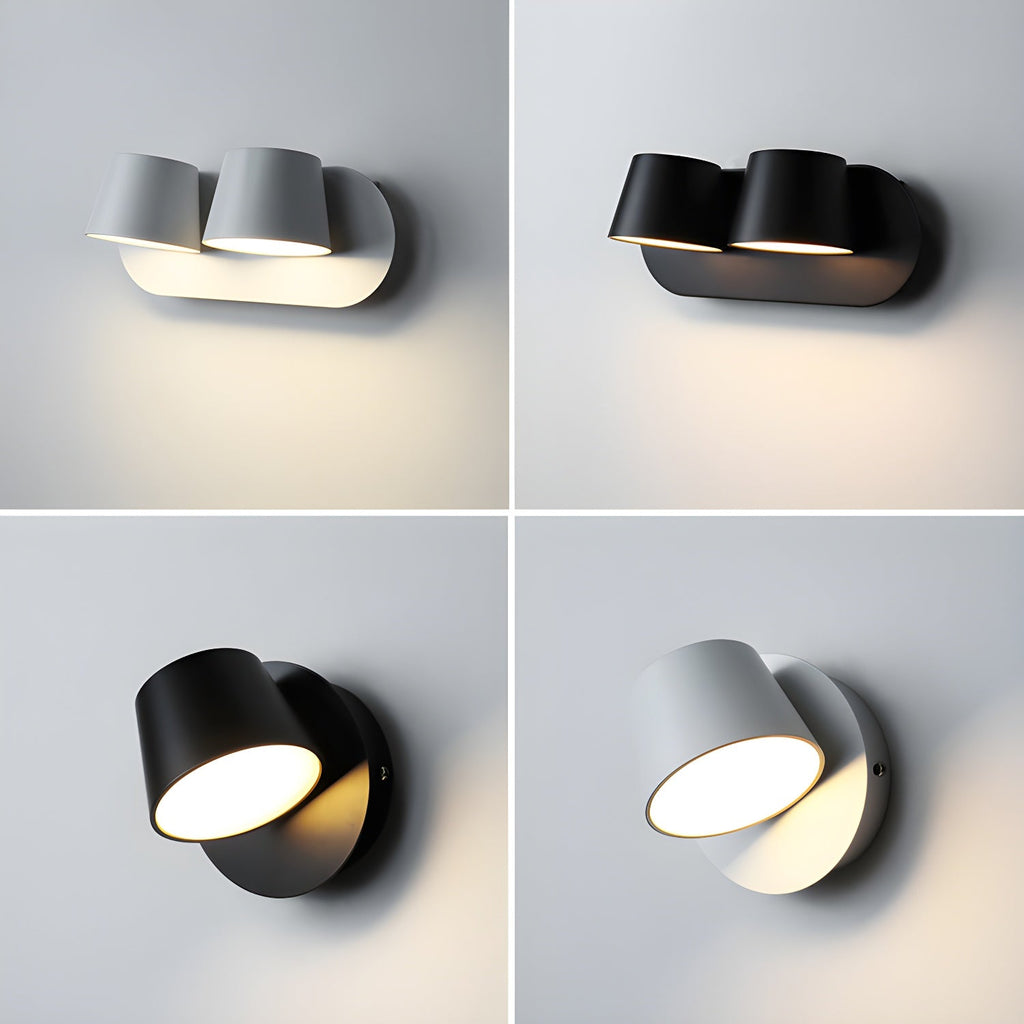 Four views of the two-light Clérachic wall light in white and black, with two single-light versions in the lower row.