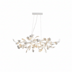 White-bodied Clérachic chandelier with white leaves and a white canopy, shown whole on a plain white backdrop.
