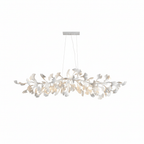 Clérachic leaf chandelier in white, unlit, with a silver-toned canopy on a plain white backdrop.