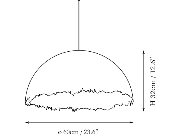 Dimension drawing of this Clérachic dome pendant, with its 60 cm width and 32 cm height marked.
