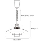 Dimension drawing of this Clérachic pendant, with its height and width marked.