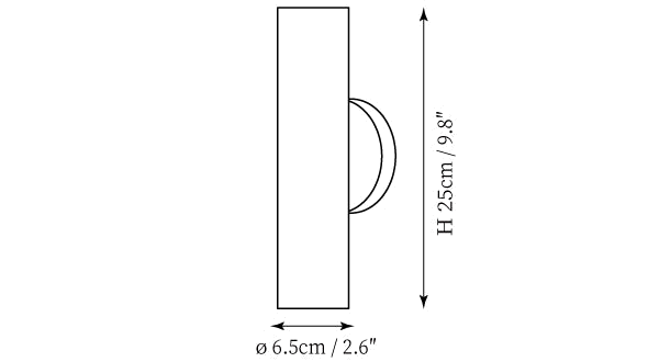 Clérachic wall light dimension drawing, every measurement marked in centimetres and inches.