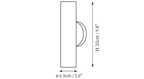 Clérachic wall light dimension drawing, every measurement marked in centimetres and inches.