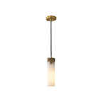 Size option view of the Clérachic Quiver Pendant Light, the 20 cm alabaster column with its sculpted brass cap on a plain white ground.