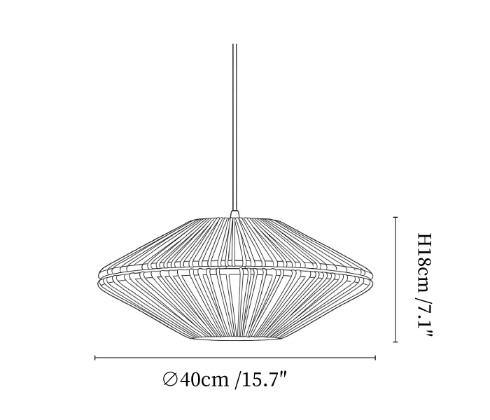 Clérachic pendant light dimension drawing, 1 of 3, every measurement marked in centimetres and inches.