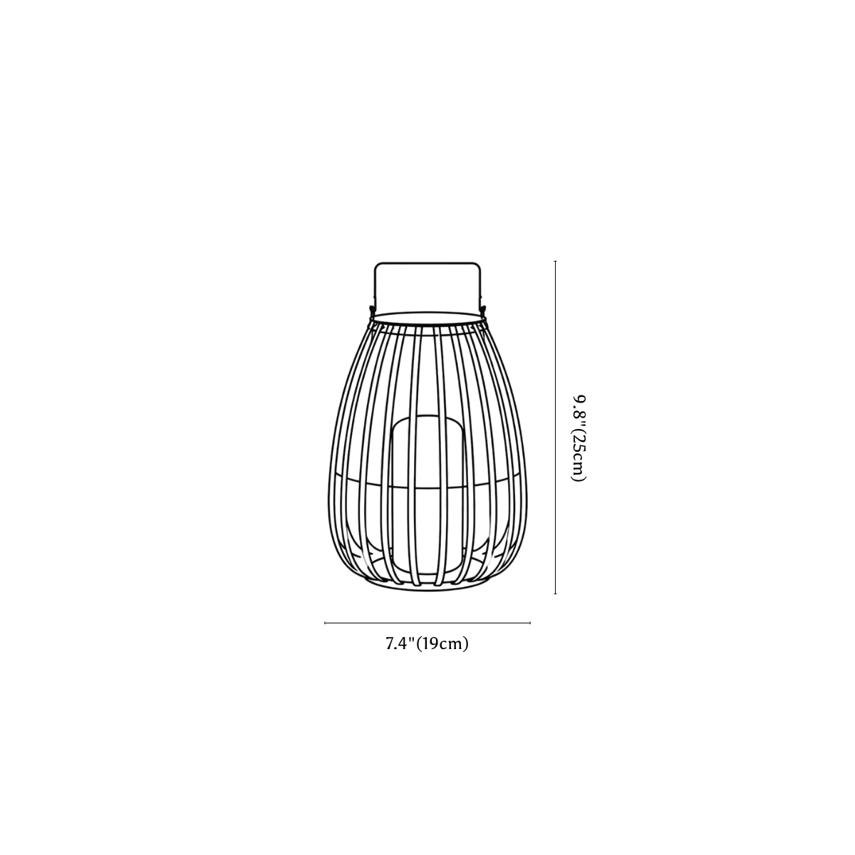 Clérachic light dimension drawing, 1 of 3, every measurement marked in centimetres and inches.