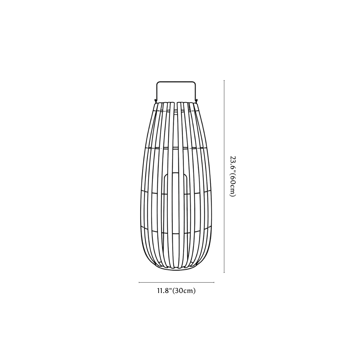 Clérachic light dimension drawing, 3 of 3, every measurement marked in centimetres and inches.