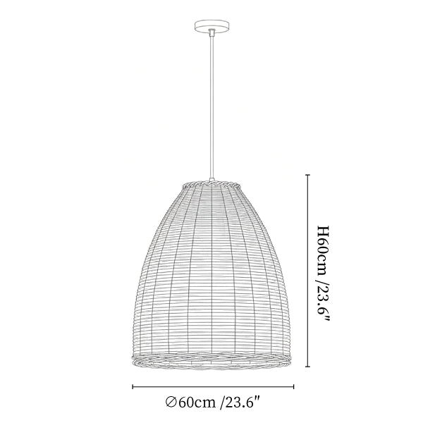 Clérachic pendant light dimension drawing, 3 of 3, every measurement marked in centimetres and inches.