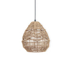 Natural rattan teardrop pendant from Clérachic with a layered zigzag weave, on a white background.