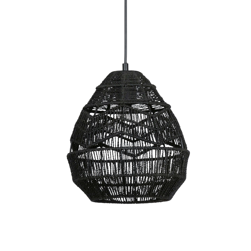 Black woven Clérachic teardrop pendant on a black cord, shown on a plain white background.