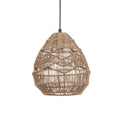 Large natural rattan Clérachic pendant with a zigzag weave, on a black cord against white.
