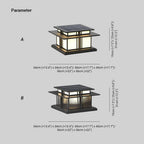 Size chart for the Clérachic Ray pillar light: 34cm, 45cm and 56cm square, 31cm tall.