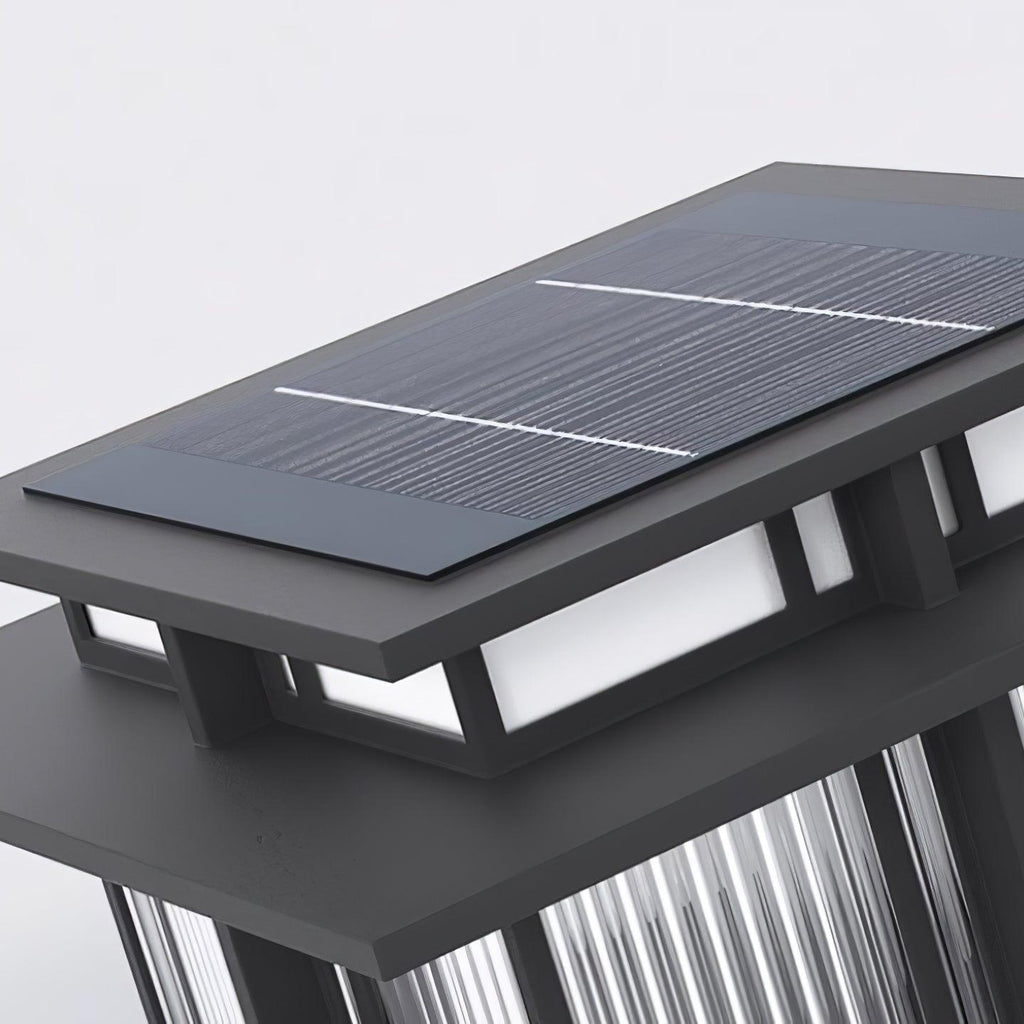 Macro of the Clérachic Ray solar panel set flush into the black roof plate.