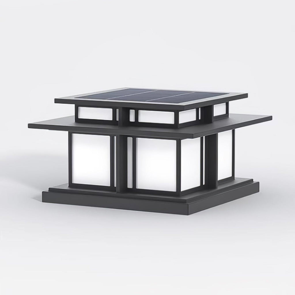 The Clérachic Ray pillar light in frosted glass, solar cells visible across the top.