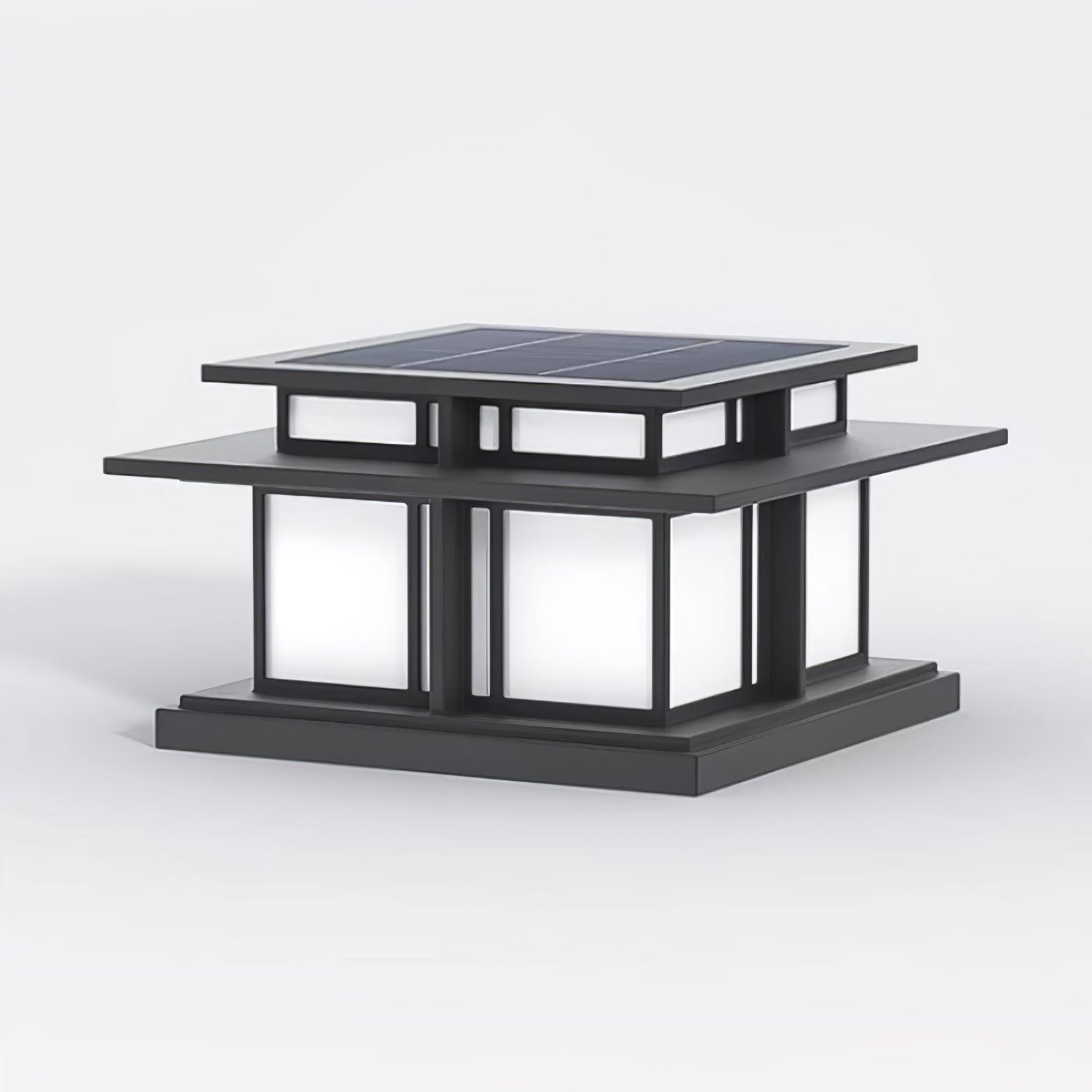 The Clérachic Ray pillar light in frosted glass, solar cells visible across the top.