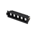 Clérachic five-head recessed linear downlight in black with square reflectors and a ribbed heatsink, on white.