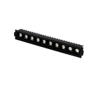 Clérachic ten-head recessed linear downlight in black, a long row of square reflectors with a ribbed heatsink, on white.