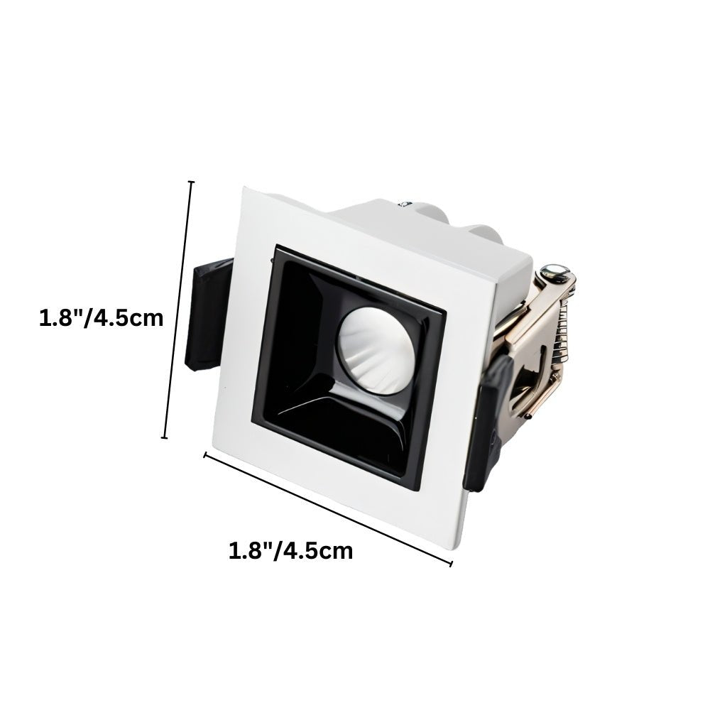 Clérachic single-head white recessed downlight with its width and height measurements marked in cm and inches.