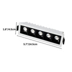 Clérachic five-head white recessed downlight with its width and length measurements marked in cm and inches.
