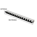 Clérachic fifteen-head white recessed linear downlight with its width and length measurements marked in cm and inches.