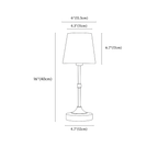 Clérachic table lamp dimension drawing, every measurement marked in centimetres and inches.