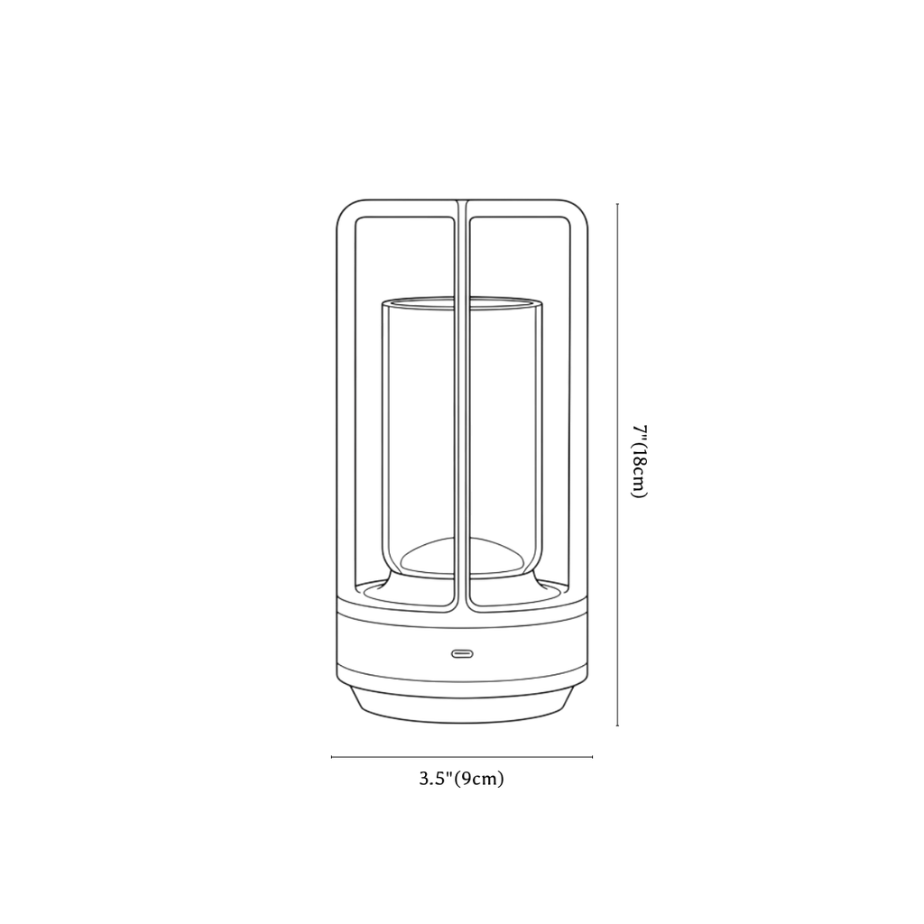 Clérachic table lamp dimension drawing, every measurement marked in centimetres and inches.