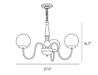 Dimension drawing of this three-light Clérachic chandelier, with its height and width marked.