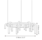 Clérachic pendant light dimension drawing, 2 of 3, every measurement marked in centimetres and inches.