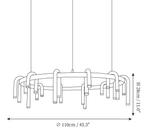 Clérachic pendant light dimension drawing, 3 of 3, every measurement marked in centimetres and inches.