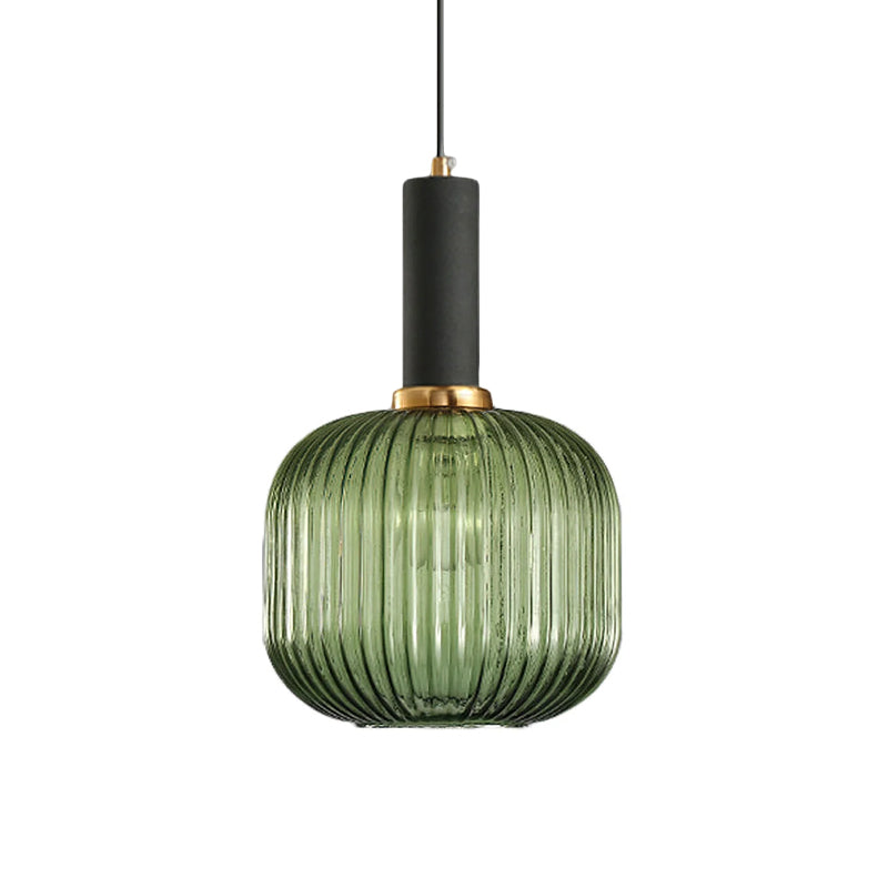 Rounded green reeded glass shade from Clérachic with a black fitting, shown against a plain white backdrop.