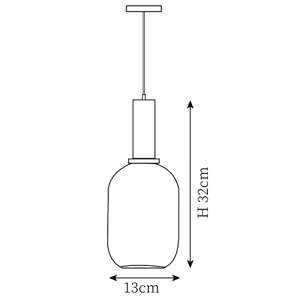 Clérachic pendant light dimension drawing, 1 of 3, every measurement marked in centimetres.