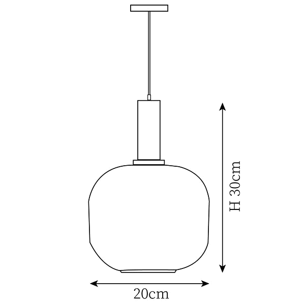 Clérachic pendant light dimension drawing, 2 of 3, every measurement marked in centimetres.