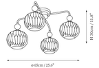 Dimension drawing of this Clérachic four-head ceiling light, with its 30 cm height and 65 cm diameter marked.