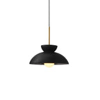 Black Clérachic pendant with a brass stem and a glowing opal bulb, shown small on a plain white backdrop.