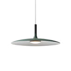 Green Clérachic disc pendant on white, with a black stem and a round light below its wide pale underside.