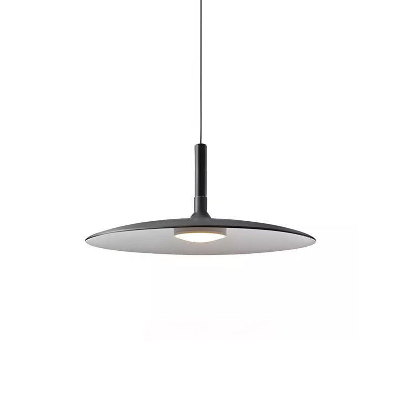 A grey Clérachic disc pendant on white, shown straight on with a black stem and a thin cord above.