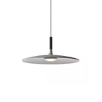 A grey Clérachic pendant light on white, with a slim black stem joined to a flat disc and round light below.