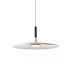 A white Clérachic pendant on a plain white background, its disc shade with a black stem and a round diffuser below.