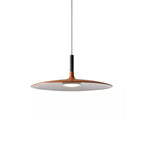 Small orange Clérachic pendant on a white background, its disc shade with a black stem and a round diffuser underneath.