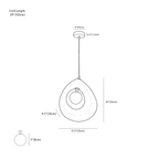 Clérachic pendant light dimension drawing, every measurement marked in centimetres and inches.