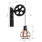 Technical drawing of the Clérachic pulley sconce in black, showing the 100cm adjustable cord.