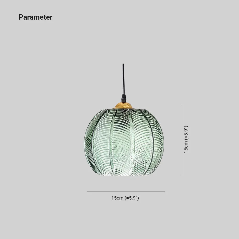 Dimension drawing for the Clérachic Ribbed Green Glass Pendant Light, 15 cm (≈5.9″) wide and 15 cm (≈5.9″) high.