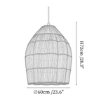 Clérachic pendant light dimension drawing, 2 of 3, every measurement marked in centimetres and inches.