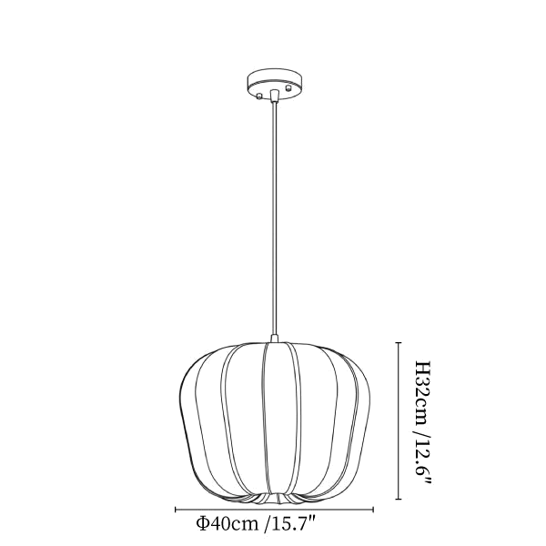 Clérachic pendant light dimension drawing, 1 of 4, every measurement marked in centimetres and inches.