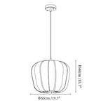 Clérachic pendant light dimension drawing, 2 of 4, every measurement marked in centimetres and inches.