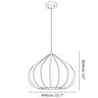 Clérachic pendant light dimension drawing, 3 of 4, every measurement marked in centimetres and inches.