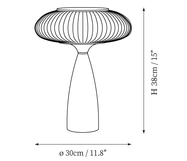 Dimension drawing of this Clérachic table lamp, with its height and width marked.