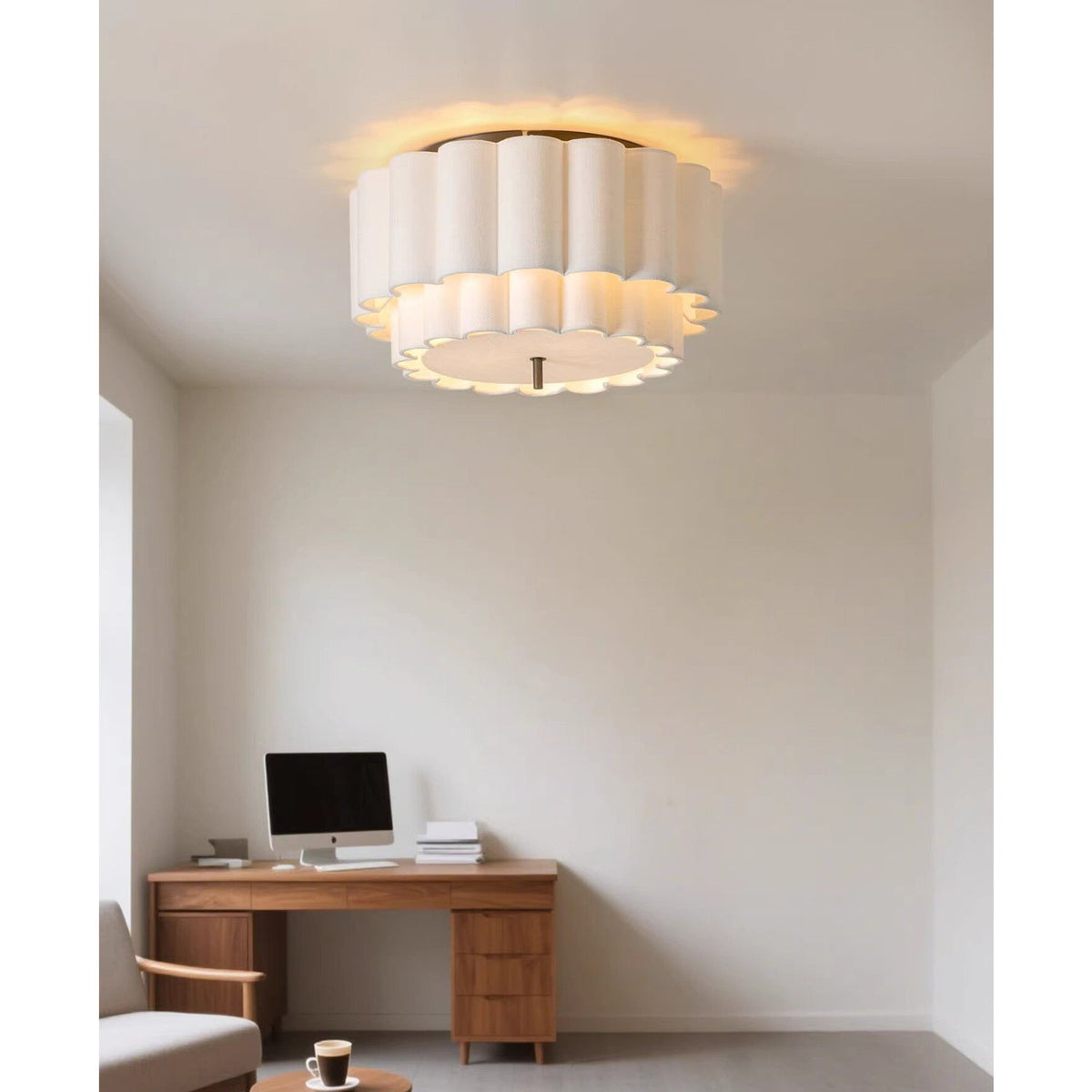 In a quiet room with a wooden desk, a monitor and a cup on a low table, this Clérachic ceiling light glows overhead.